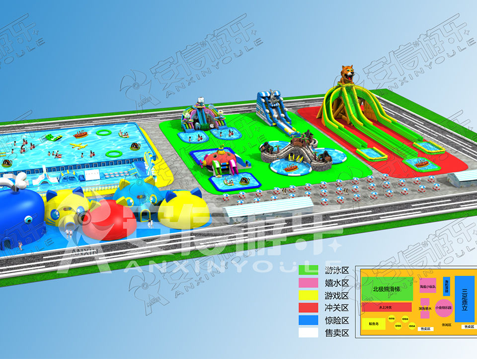 Outdoor commercial grade inflatable mobile water park