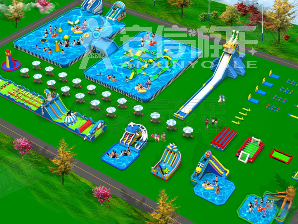 Outdoor commercial grade inflatable mobile water park