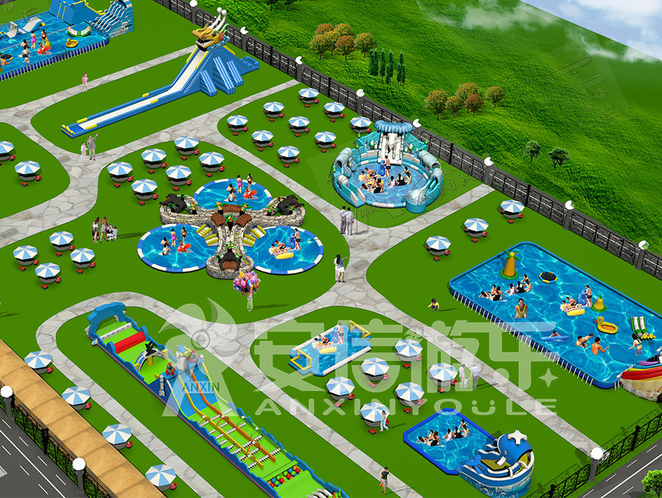 Outdoor commercial grade inflatable mobile water park