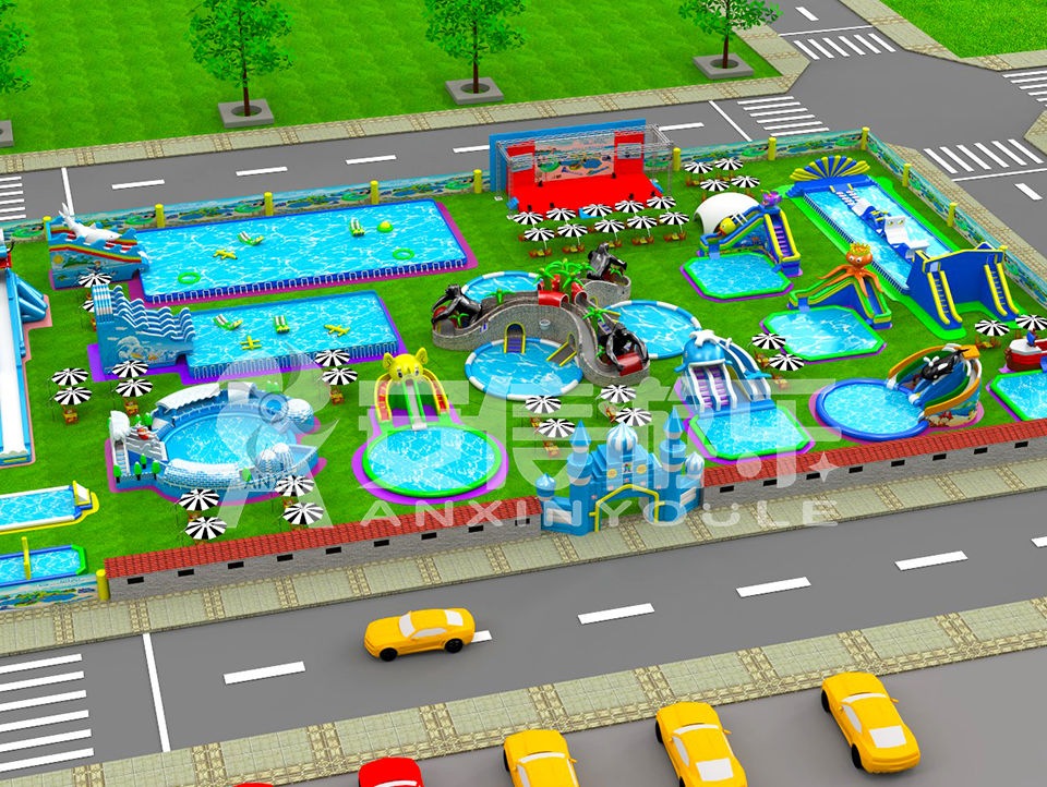 Outdoor commercial grade inflatable mobile water park