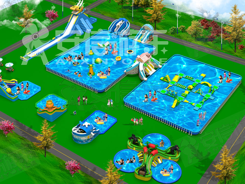 Outdoor commercial grade inflatable mobile water park