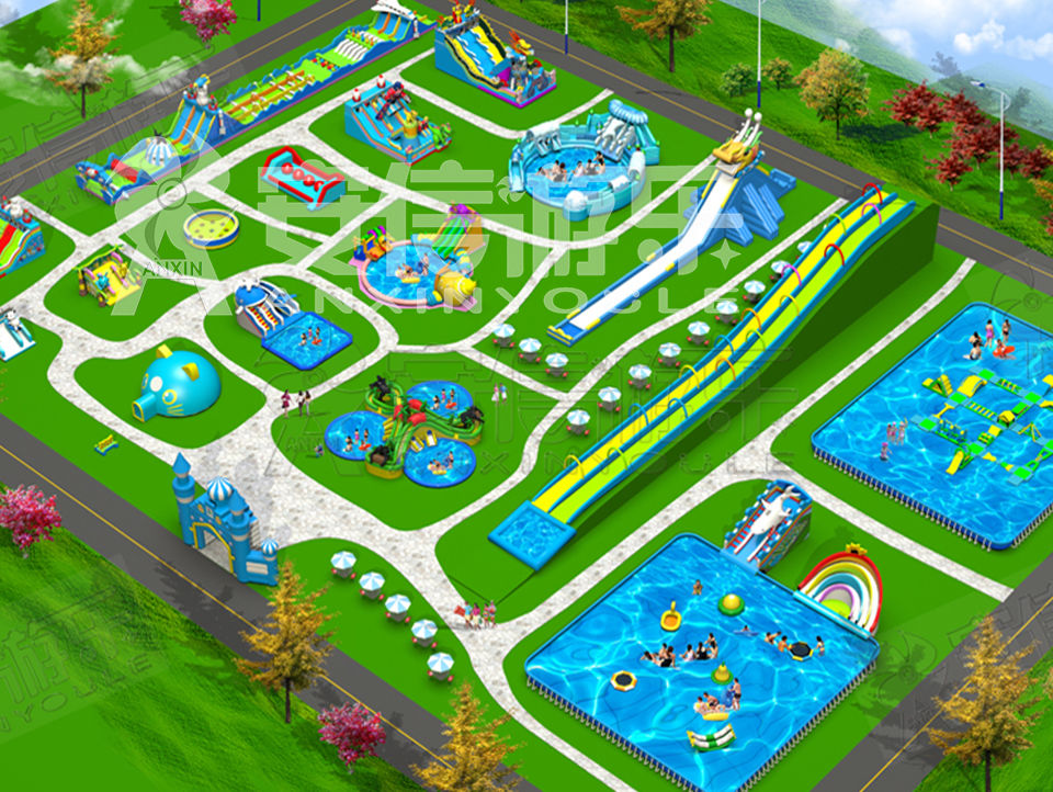 Outdoor commercial grade inflatable mobile water park