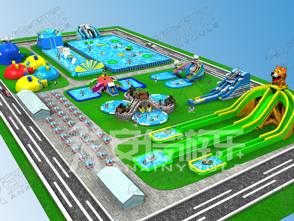 Outdoor commercial grade inflatable mobile water park