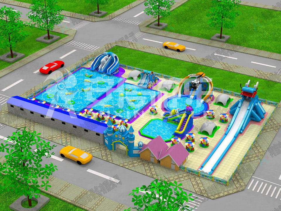 Outdoor commercial grade inflatable mobile water park