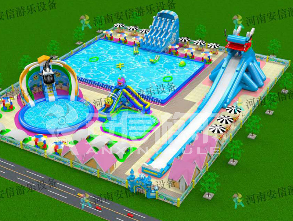 Outdoor commercial grade inflatable mobile water park