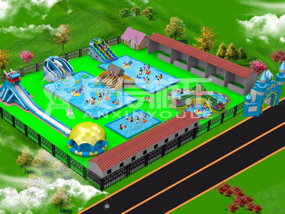 Outdoor commercial grade inflatable mobile water park