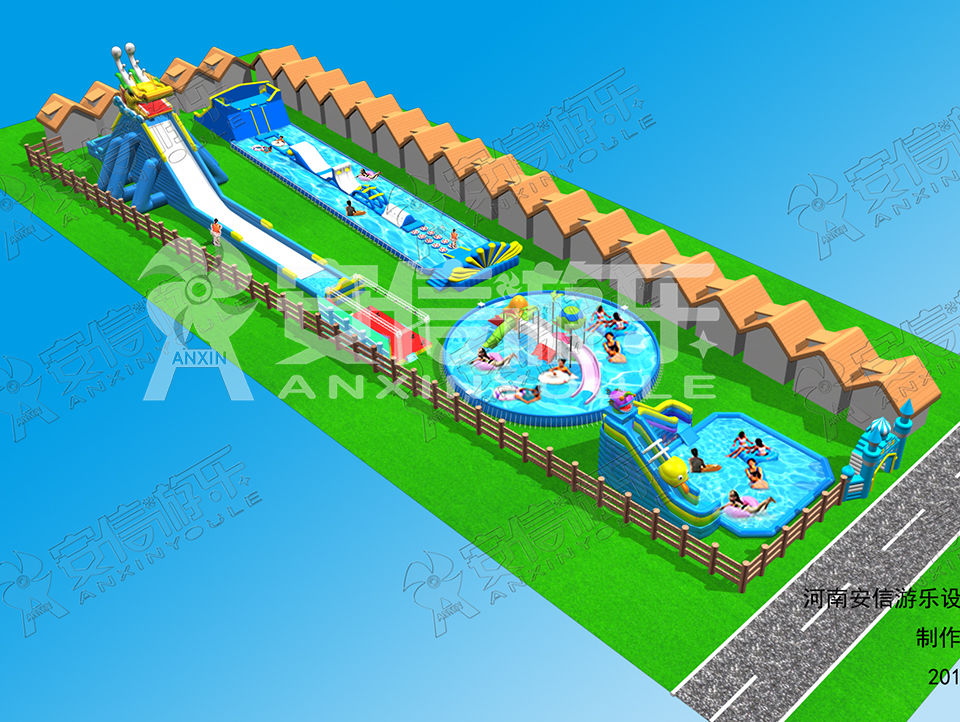 Outdoor commercial grade inflatable mobile water park