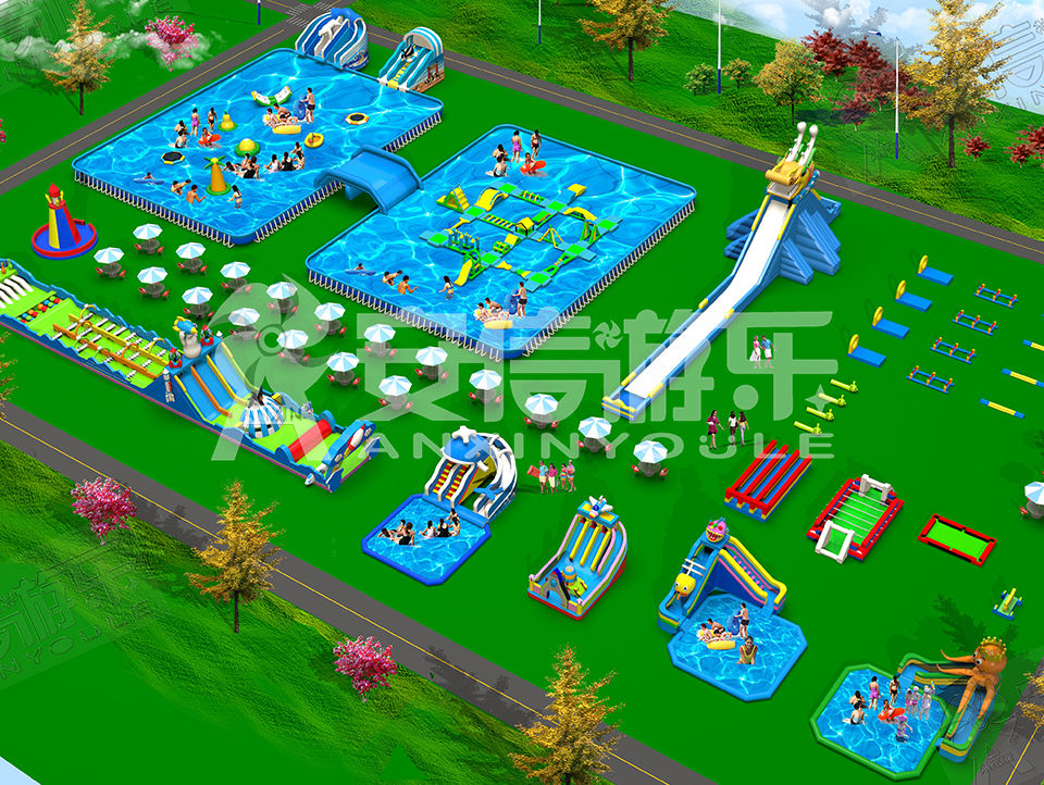 Outdoor commercial grade inflatable mobile water park