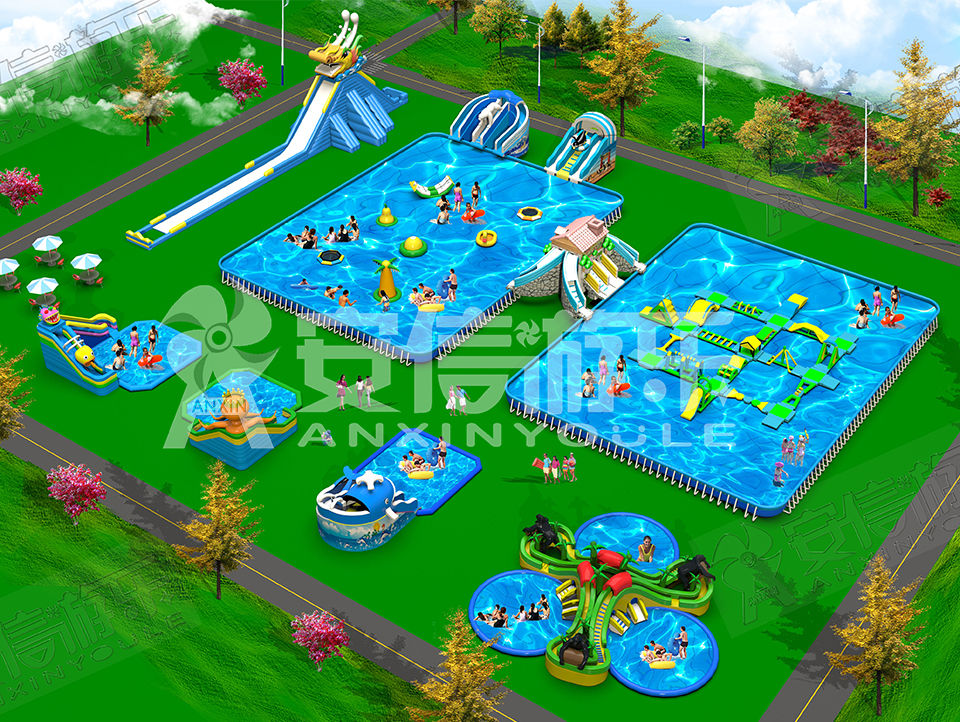 Outdoor commercial grade inflatable mobile water park