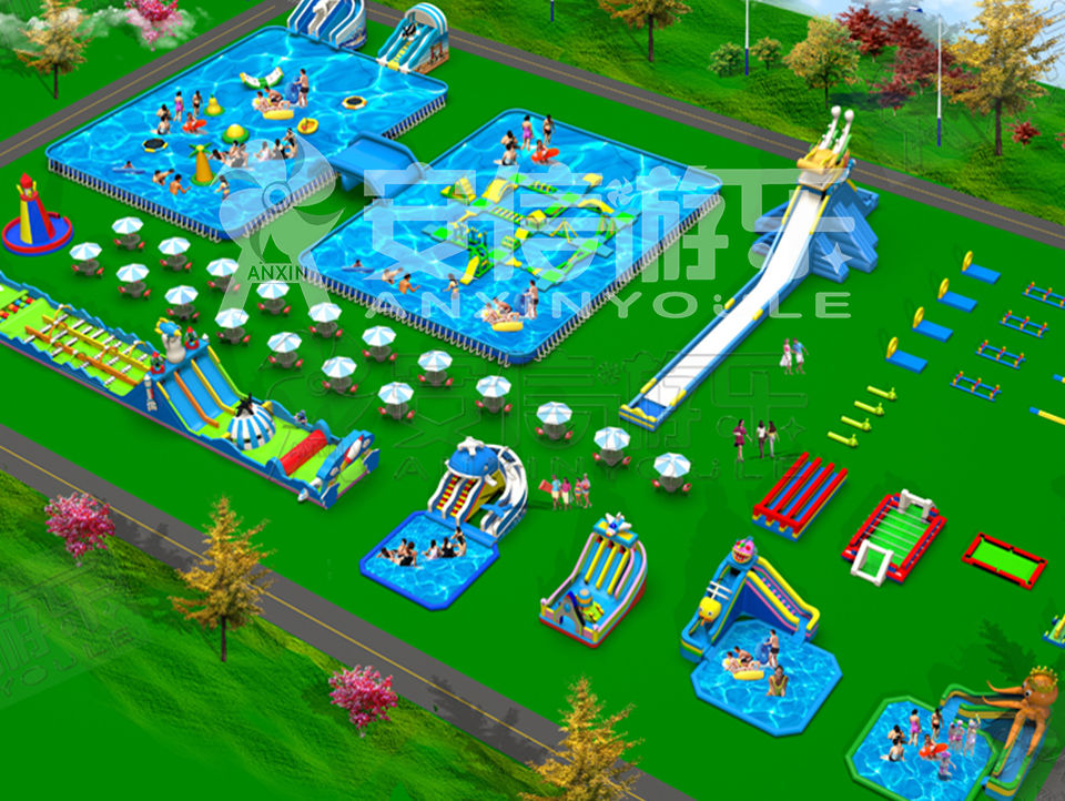 Outdoor commercial grade inflatable mobile water park