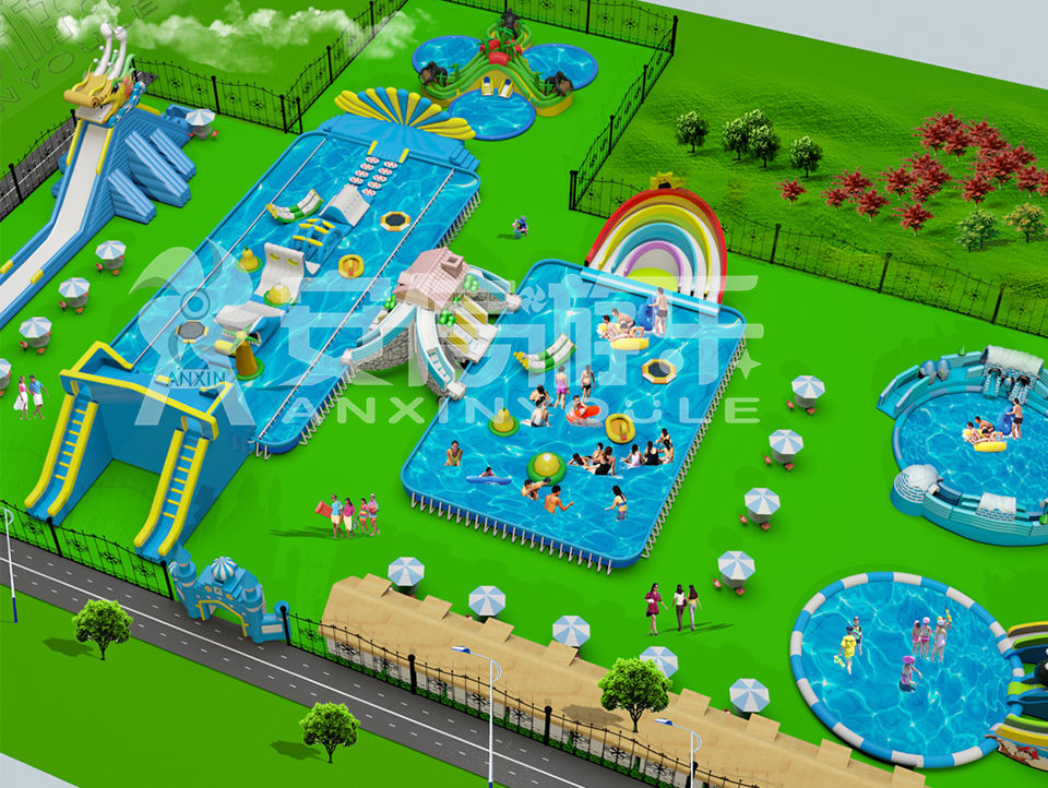 Outdoor commercial grade inflatable mobile water park