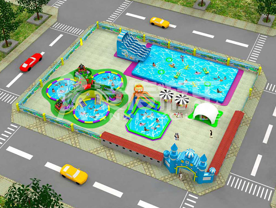 Outdoor commercial grade inflatable mobile water park