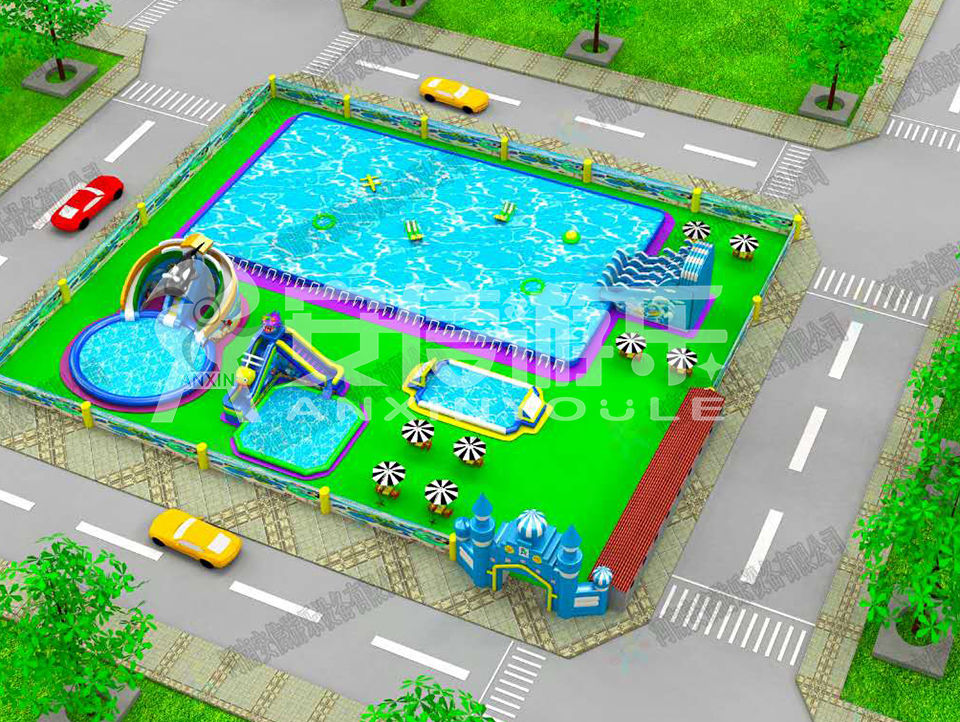 Outdoor commercial grade inflatable mobile water park