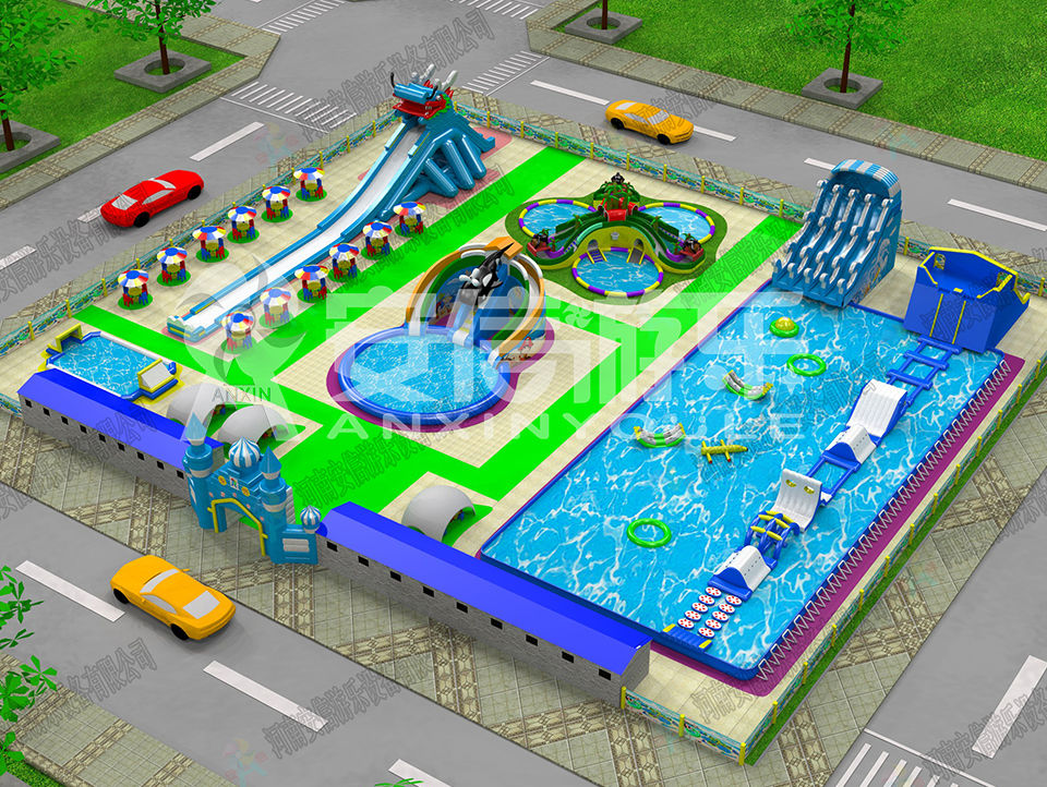 Outdoor commercial grade inflatable mobile water park