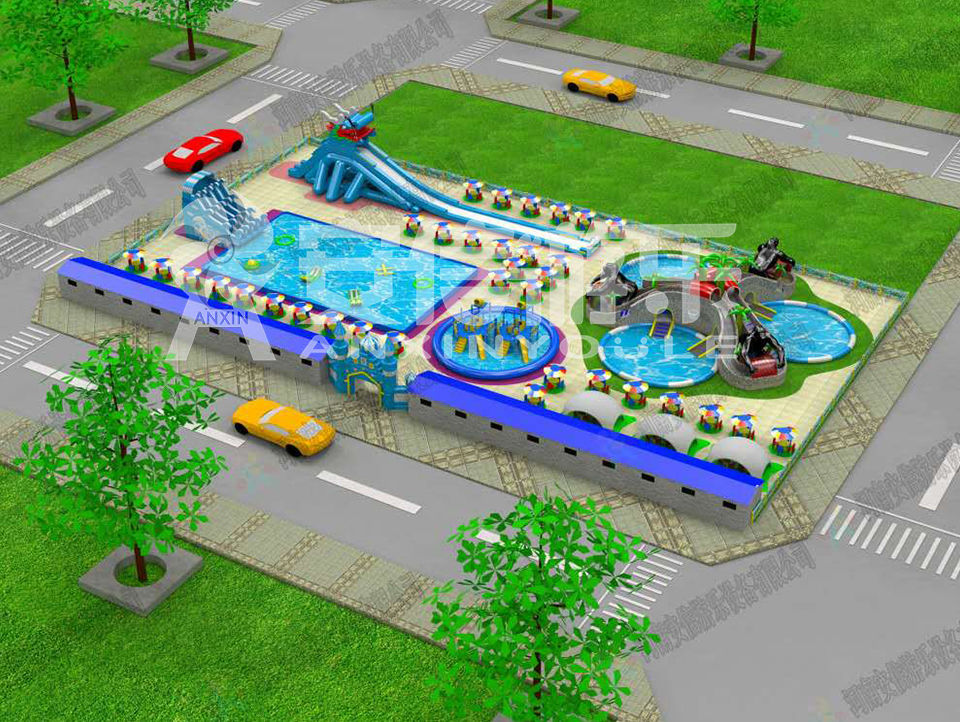 Outdoor commercial grade inflatable mobile water park