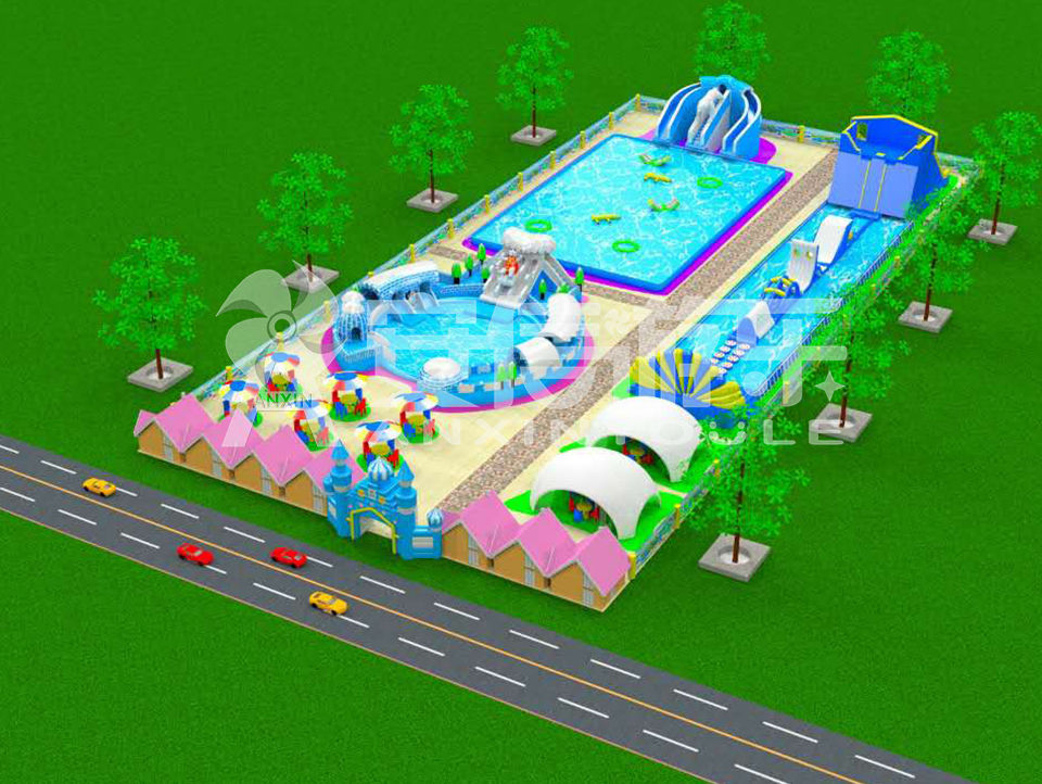 Outdoor commercial grade inflatable mobile water park