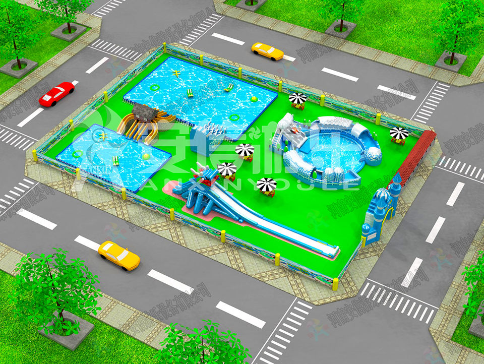 Outdoor commercial grade inflatable mobile water park