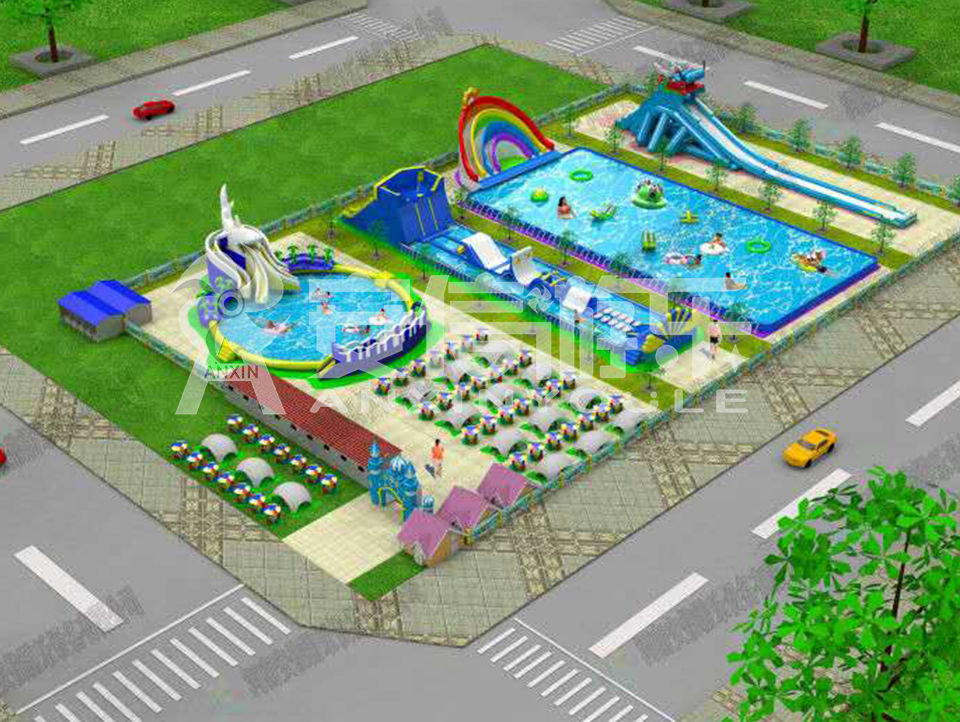 Outdoor commercial grade inflatable mobile water park