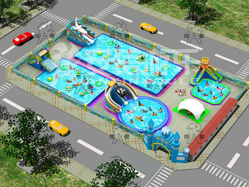 Outdoor commercial grade inflatable mobile water park