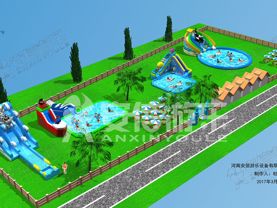 Outdoor commercial grade inflatable mobile water park