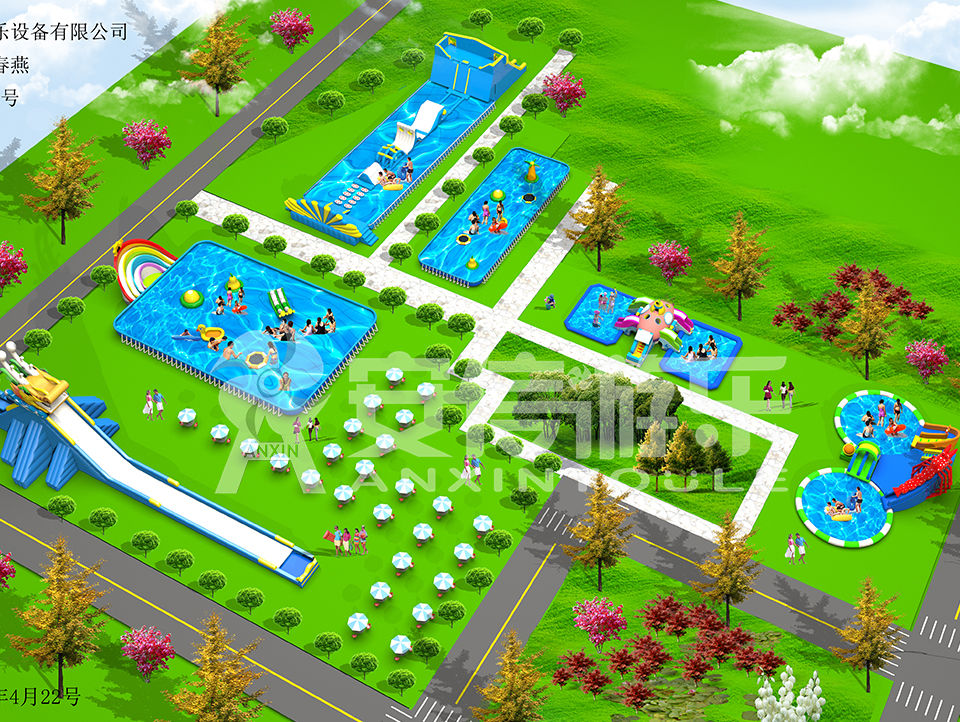 Outdoor commercial grade inflatable mobile water park