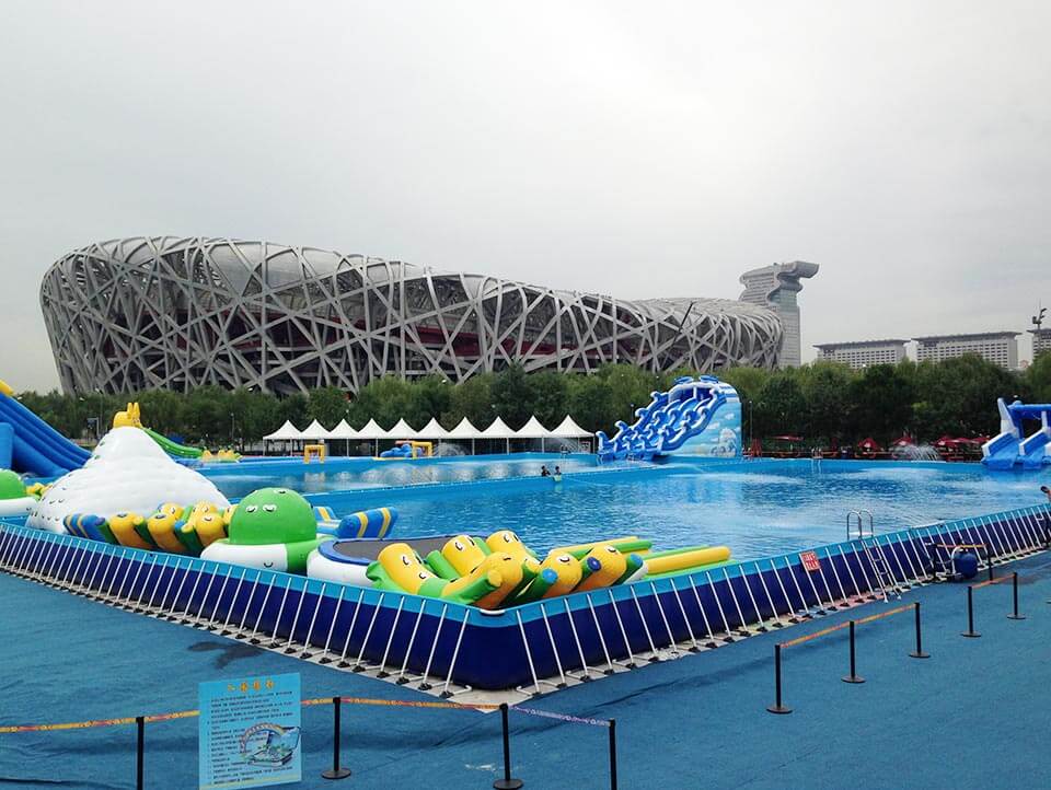 Giant water park inflatable slide with frame pool