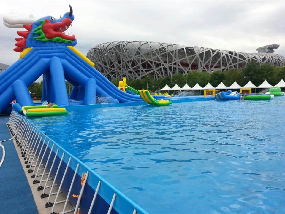 Giant water park inflatable slide with frame pool